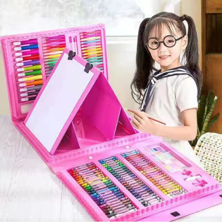 208 pieces of children's painting set, watercolor pens, student art supplies, oil pastels, stationery, with easel board, craybrushes
