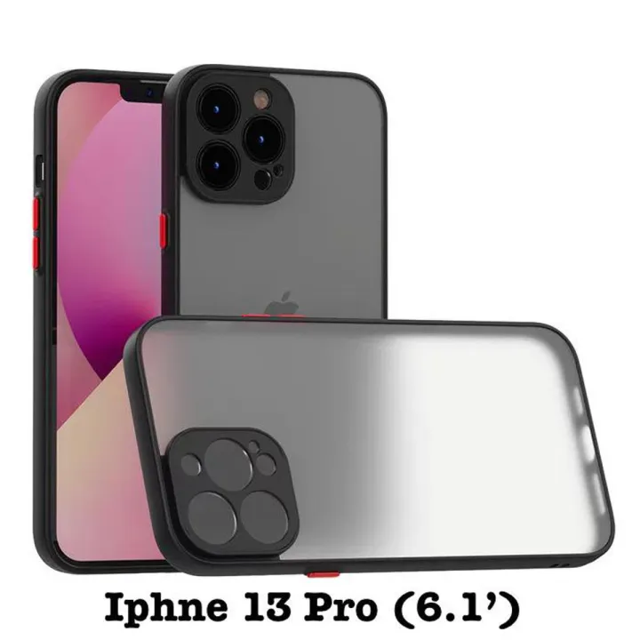 IP 13 Pro (6.1) smoked Matte Translucent Hard Case  (Black, Camera Bump Protector)
