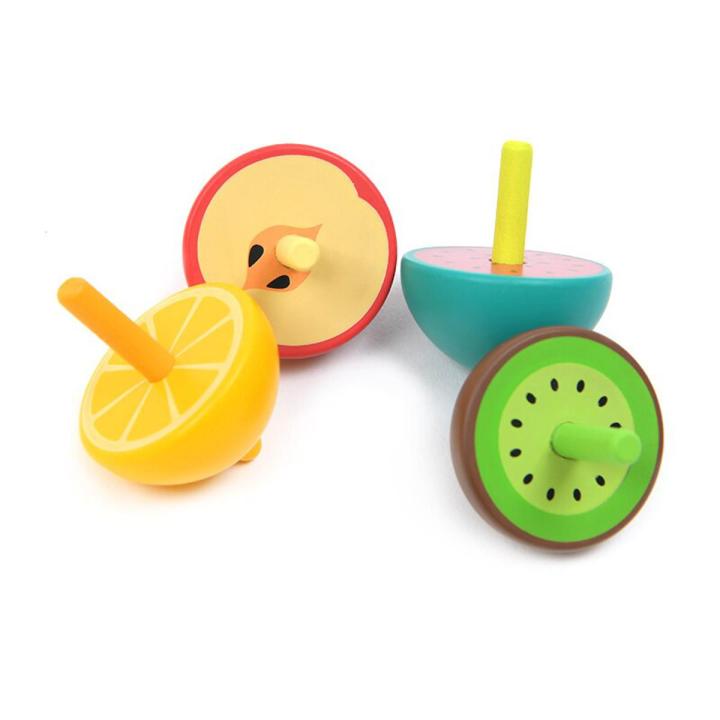 Mideer Kids Early Educational Baby Colorful Cute Cartoon Classic Wooden Small Fruit Gyro Spinning Top Toys More Than 3 Years Old