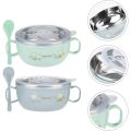 Baby Feeding Bowl with Lids Stainless Steel Insulated Bowl Spoon Set Children Tableware Cartoon Printed Easy To Clean Children Food Bowl.