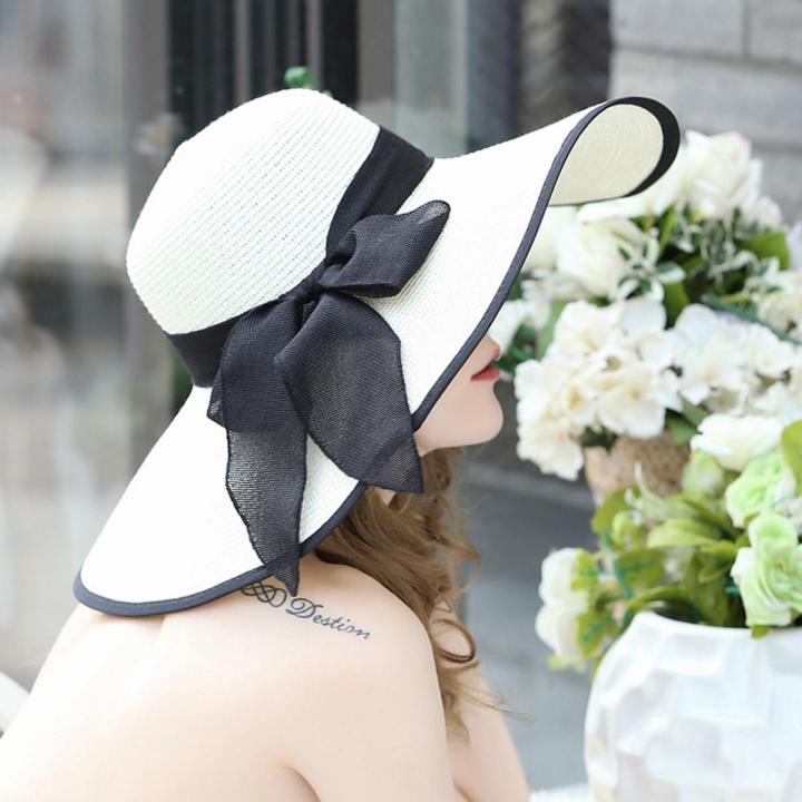 Summer Large Brim Straw Hat Floppy Wide Brim Sun Cap Bowknot Beach Foldable Hats Hats for Women
