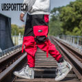 Spring Hop Red Mens Joggers Pants Fashion Casual Male Harem Cargo Pants Multi-pocket Ribbons Man Sweatpants Streetwear. 