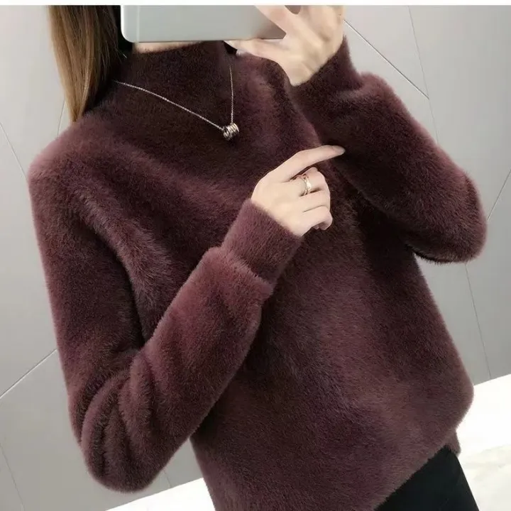 Winter%20Women%20Pullover%20Sweater%20Fashion%20Half%20Turtleneck%20Knitted%20Jumper%20Loose%20Imitation%20Mink%20Velvet%20Knitted%20Sweater%20Femme%20Tops%20T93%20-%20Image%202