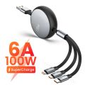 6A 100W 3in1 2in1 Fast USB Cable for Huawei/Honor Retractable Portable 3 in 1 Micro USB Type C Charger Cable For iPhone Samsung.