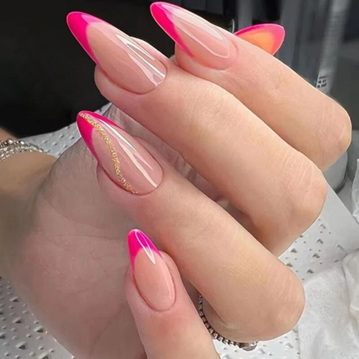 24pcs%20false%20nails%20with%20almond%20head%20French%20artificial%20nails%20with%20glue%20Long%20Paragraph%20Manicure%20full%20cover%20Stiletto%20press%20on%20nails%20-%20Image%206