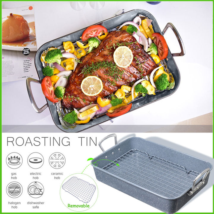 Aolid Carbon Steel Roasting Tray Oven Pan Dish Baking Roaster Tin Grill  Rack -- 350 x 240 x 28mm