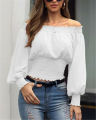 Hot Off Shoulder Autumn Chiffon Shirts Top Lady Women Long Sleeve Shirt Slim Casual Solid White Blouses.
