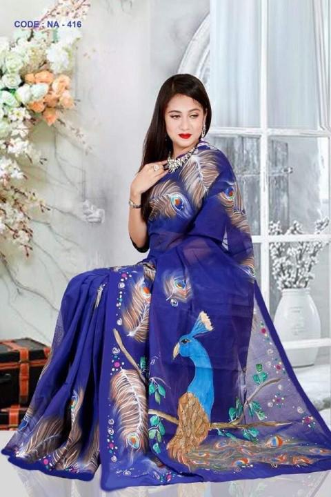 Fashionable%20Stylish%20and%20Comfortable%20Hand%20Print%20Half%20Silk%20Sharee%20For%20Women%20-%20Image%202