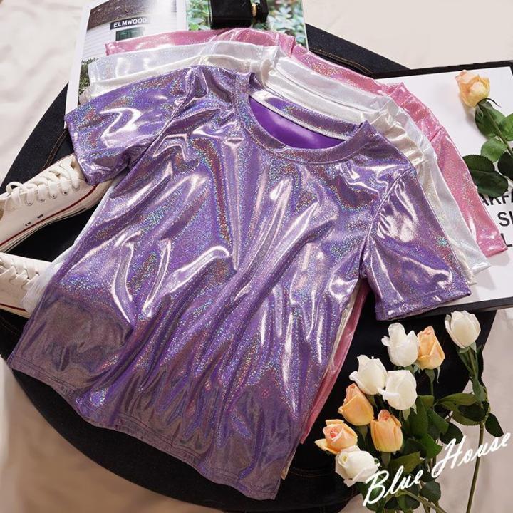 S-6XL%20Womens%20Sparkly%20Shiny%20Metallic%20Holographic%20Round%20Neck%20Short%20Sleeve%20Casual%20Loose%20Top%20Festival%20Party%20Tee%20Shirt%20Female%20Clothes%20-%20Image%205