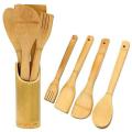 Bamboo Cooking Spoon 4 Pieces Set With Stand - Chopsticks. 