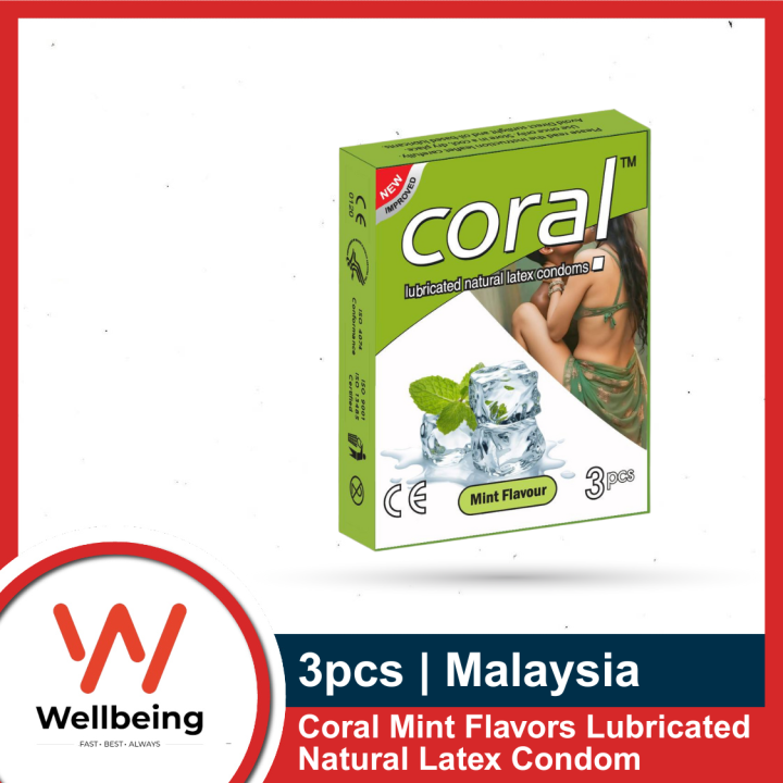 Coral - Mint Flavors Lubricated Natural Latex Condom - Single Pack - 3x1=3pcs