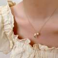 Cute Tulip Flower Shaped Pendant Peach Pearl Flower Chain For Women.