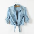 Denim Shirt Short Sleeve Womens Tops Chemise Femme Crop Tops Women Short Shirt Blouse Summer Cool Feminine Shirts. 