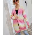 Korean Fashion Cardigan Women Colorful Rainbow Sweater Gradient Loose Long Coat Knitwear Autumn Winter Clothes Sueters De Mujer.
