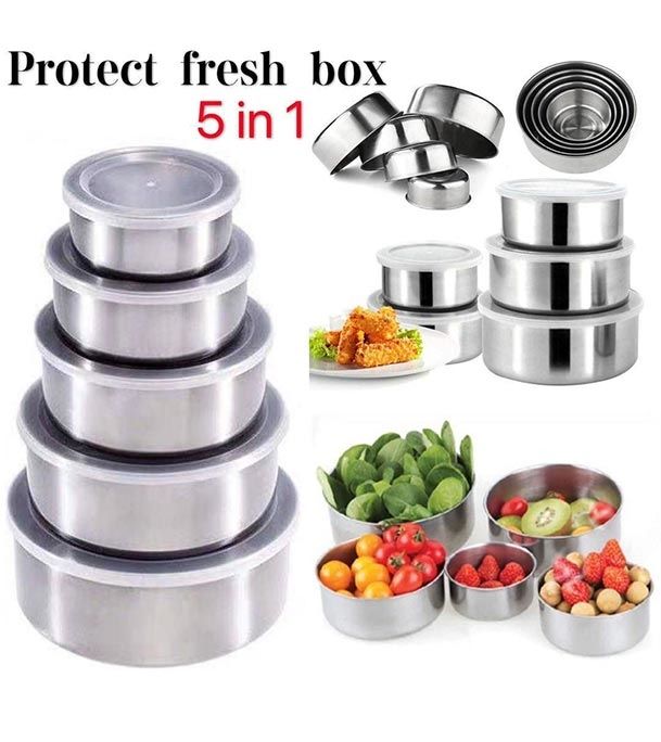 5Pcs Bowl Set/Bati Set/ Steel Bati Set/ High Quality Steel Bowl Set/Food Box - 5 Pieces set