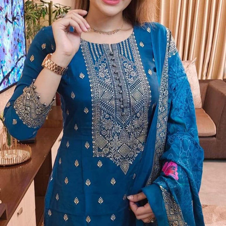 Eid Special Multicolor Cotton Unstitched Exclusive Designed Stylish and Fashionable Screen Print 3-Piece Ensemble for Women