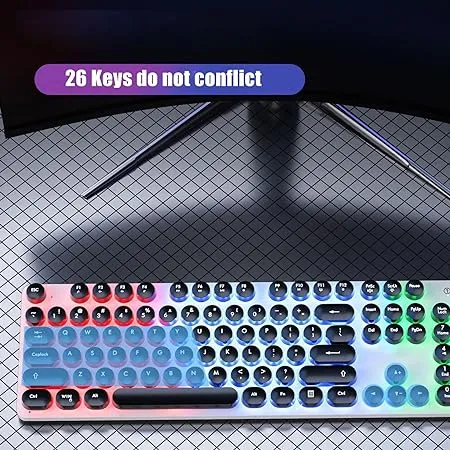 Typewriter%20Style%20Mechanical%20Gaming%20Keyboard%20Blue%20Switches,Rainbow%20LED%20Backlit,Removable%20Wrist%20Rest,Media%20Control%20Knob,Retro%20Punk%20Round%20Keycaps,USB%20Wired%20Computer%20Keyboard%20-%20Image%208