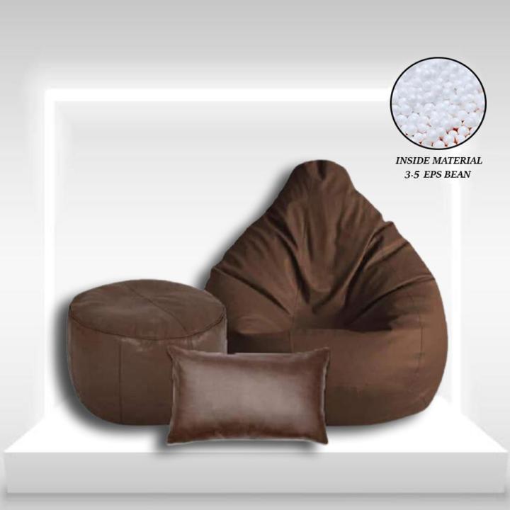 XXL Pear Shape Bean Bag Sofa with footrest & pillow combo set - colour: coffee