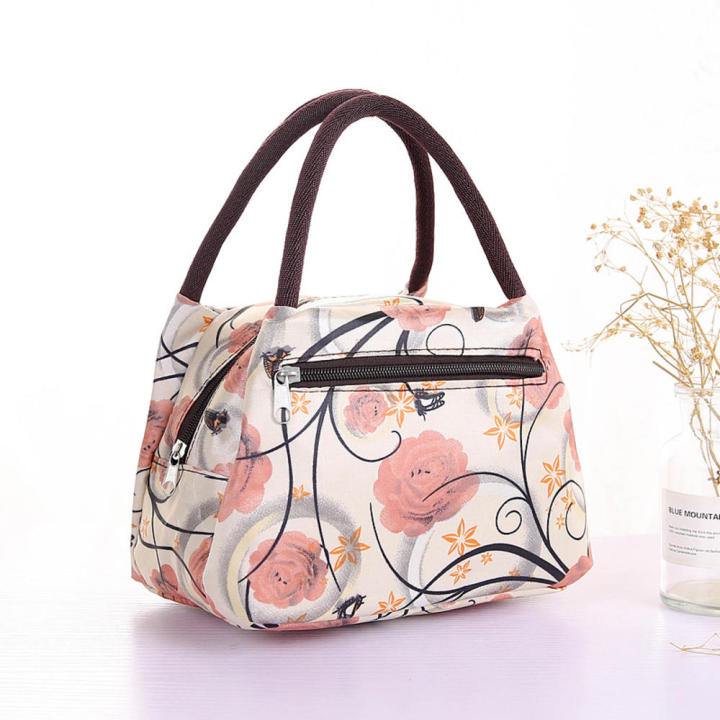 Flower Print Pattern Style Thermal Oxford Lunch Picnic Bags Waterproof Nylon Storage Box Insulation Bag Tote Food Handbag