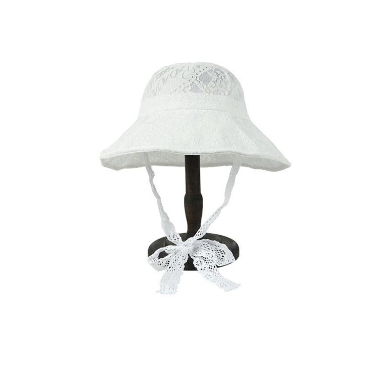 OMEA Lace Bucket Hat Women Cute Floral Fisherman Hat Summer Beach Visor Adjustable Ribbon Wide Brim Bonnet Elegant Cap Luxury