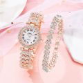 2Pcs Combo Fashion Watches & Bracelet Ladies Diamond Quartz Watch For Female Girl's. 