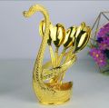 Spoon Set With Swan Stand - Gold And Silver - Chopsticks. 