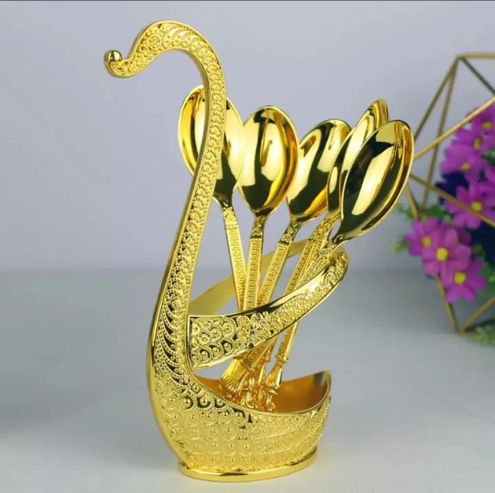 Spoon%20Set%20With%20Swan%20Stand%20-%20Gold%20And%20Silver%20-%20Chopsticks%20-%20Image%202