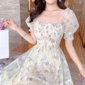 Casual Floral Party Dress Summer White Chiffon Long Dress Elegant Short Sleeve Fairy Dresses for Women Clothing Vestidos 20044. 