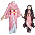 Anime Demon Slayer Kamado Nezuko Cosplay Costume Kimono Kimetsu No Yaiba Cosplay Wigs Hairs Halloween Carnival Women Outfit. 