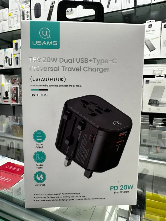 USAMS%20T59%20Universal%20Travel%20Adapter%20Travel%20Charger%20Socket%20Converter%2020W%20Dual%20USB%20Type-C%20Wall%20Charger%20-%20Image%203