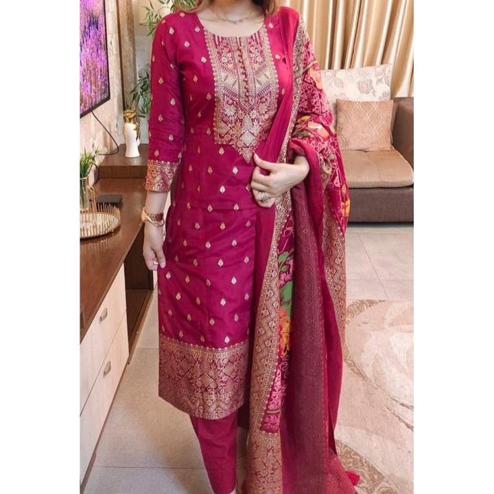 Exclusive Cotton Unstitched Skin Print High Quality Three Piece For Women