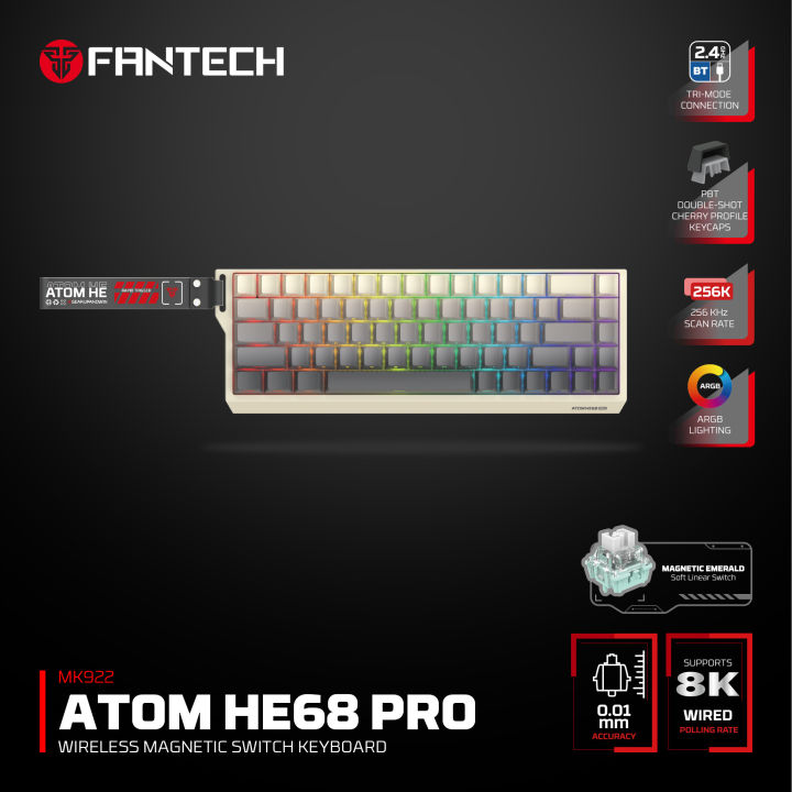 FANTECH MK922 ATOM HE68 PRO Wireless Gaming Mechanical Keyboard RETRO Beige