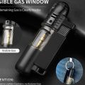 Butane Lighter, Mini Torch Lighter with Key Ring, Adjustable Jet Flame Windproof Gas Lighter for Grill BBQ Candle Camping Fireplace, Black and Grey - Without Butane Gas. 
