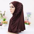 beautiful big gilrs muslim hijab with lace and stones islamic scarf shawl headscarf hat armia pull on wrap ramadan gift.