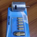 DC 12V Motor With Mini Drill Chucks Set 5 In 1 Electric Motor 2.35mm Shaft Hole Micro Clamp Socket Adapters Gold 0.5mm 1mm 1.5mm 2mm 2.5mm 3mm Drill Chuck DIY Tools Set. 