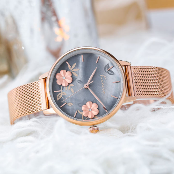 Kimio Watch Net Chain Strap Stylish Simple British Niche Casual Relief Print Women's Watch