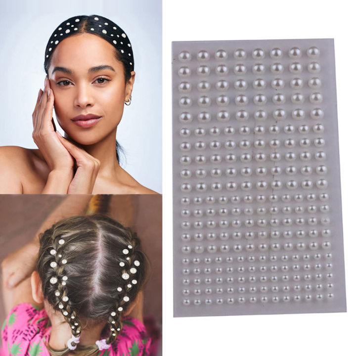 220pcs Mix 3mm/4mm/5mm/6mm Hair Pearls Stick On Self Adhesive Pearls Stickers Face Pearls Stickers for Hair Face Makeup Nail DIY Crafts Creek