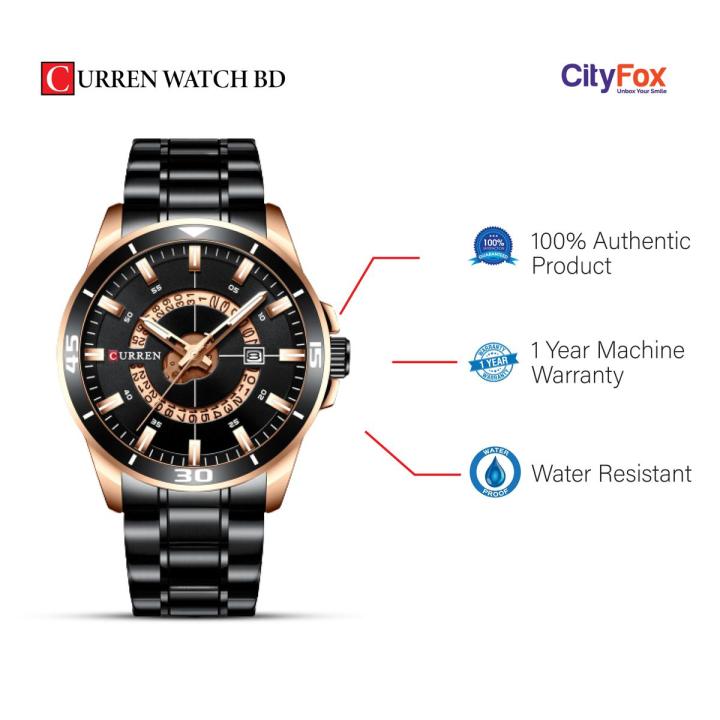 CURREN 8359-Black Steel Watch for Men Watches Quartz Date Clock