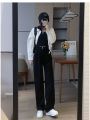 Off-White Micro Wide-Leg Jeans Women's High Waist Slimming Loose Apricot All-Match Draping Elastic Waist Student Black Pants.