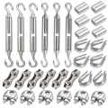 30 Turnbuckle M5 Wire Tensioner Set With Turnbuckle Wire Rope Clamp Thimbles Press Clamp For Tightening. 