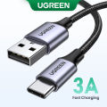【3A】UGREEN USB A to USB C Cable Nylon Braid Type C Fast Charging Cable For iPhone 16 15 Max Pro Galaxy S24+ S23 Ultra/A Tecon Infinix Note 30 Pro Itel P40+ Realme 8 Pro Galaxy AI Xiaomi 15 14 Pro Redmi K70 60 Pro.