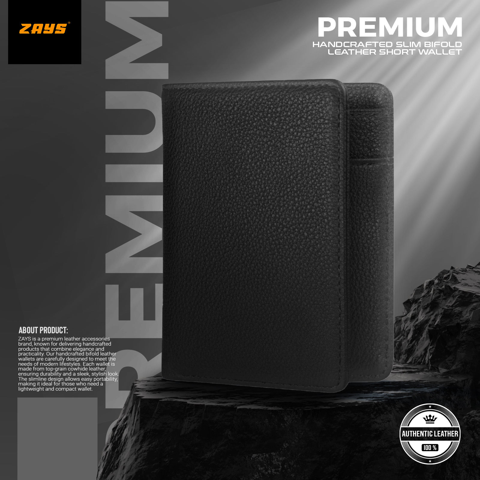 Zays Premium Handcrafted Slim Bifold Leather Short Wallet for Men & Women - Personalized Top-Grain Leather Wallet - Compact, Durable & Stylish (Black)