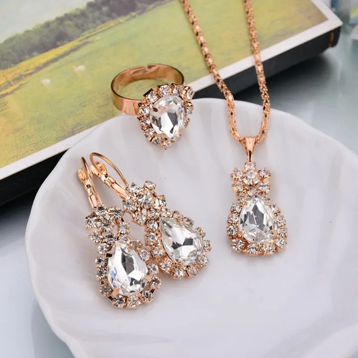 6%20Colors%20Necklace/Earrings/Rings%20Jewelry%20Sets%20Hoop%20Earrings%20Water%20Drop%20Earrings%20Red%20Jewelry%20Set%20Rhinestones%20For%20Women%20-%20Image%205