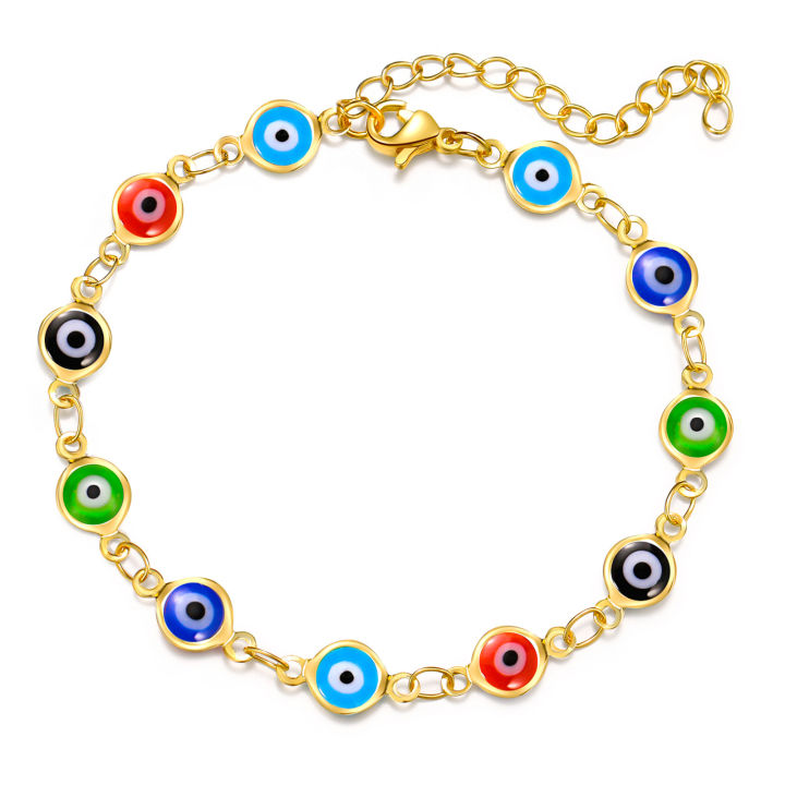 1 pc Luck Evil Eye Bracelets For Women Men Jewelry Gold Color Link Chain Colorful Enamel Bacelet 19.2cm Long