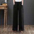 Women Cotton Linen Pants Casual Plus Size High Waisted Pants Orange Wide Leg Loose Trousers Female Gray Elegant Streetwear. 