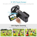 4k 60fps Ultra HD Digital Video Ca-mor 48MP 16X Zoom 3-Inch Rotateable Touch Screen Wi-Fi Sharing Air Night Vision Motion Detection 0.39x wide angle lens.