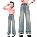 Girls' jeans, spring and autumn new middle and large children's bell bottoms, spring and autumn foreign style baby girls, children's leisure, long filial piety.