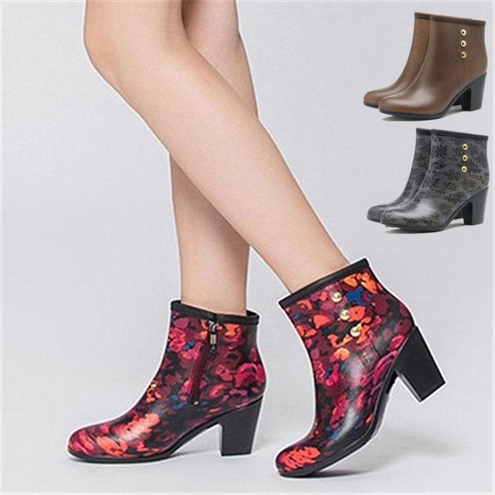 Spring and Summer High Heel Mid and Low Tube Rain Shoes Rain Boots Women's Fashion Korean VersionOLElegant Women's Waterproof Non-Slip Water Shoes Rubber Boots
