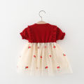 （NEW）Kids Outfit For Girls Summer Cute Pineapple Mesh Patchwork Short Sleeved Dress For Kids Girls Baby Girl Korean Version Bow Princess Dress With Bubble Sleeves(0-3 Years Old). 