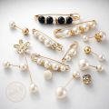 Premium Hijab Pin & Brooch Set - Adjustable Waist Pin for Shari/Dress/Trouser - 2 Pcs Set Stone & Pearl Safety Pins for Women. 
